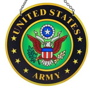 United States Army Emblem Hanging Sign Wall Decor Faux Stained Glass Suncatcher